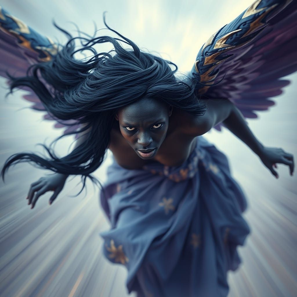 Mysterious Angelic Figure in a Swirling Vortex of Blue and G...