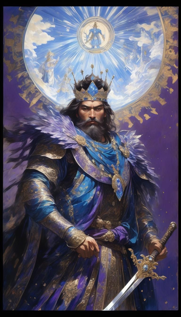 Majestic King Figure in Blue and Purple Costume