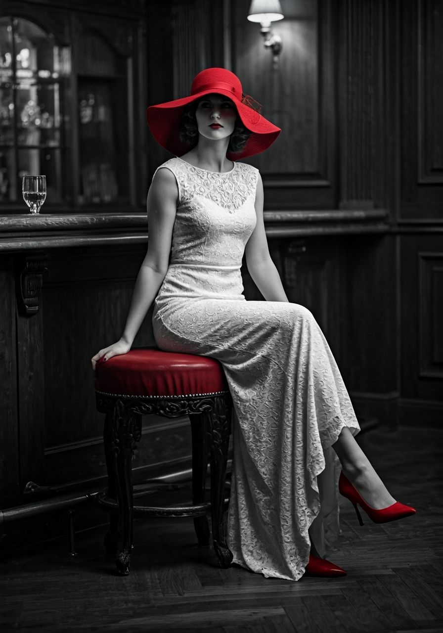 Glamorous 1930s Woman in Black, White and Red Portrait