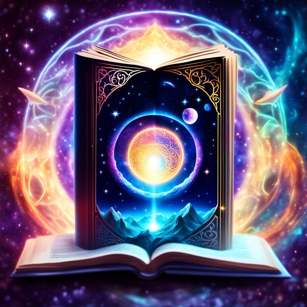 Glowing Magical Portal Book in Space: Astral Illustration