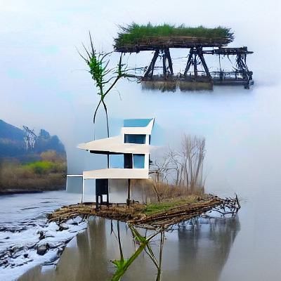 Abandoned Stilts House by River