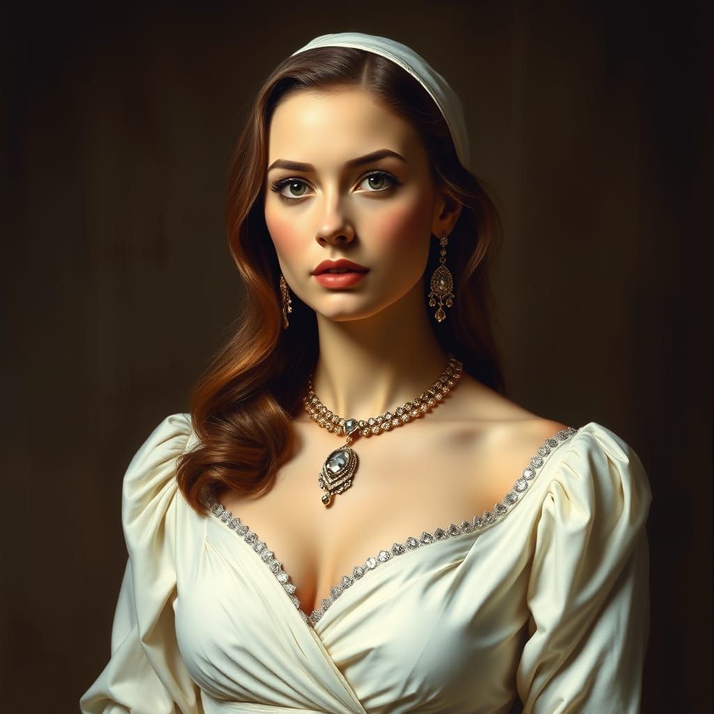 Elegant Woman in White Dress, Neoclassical Style