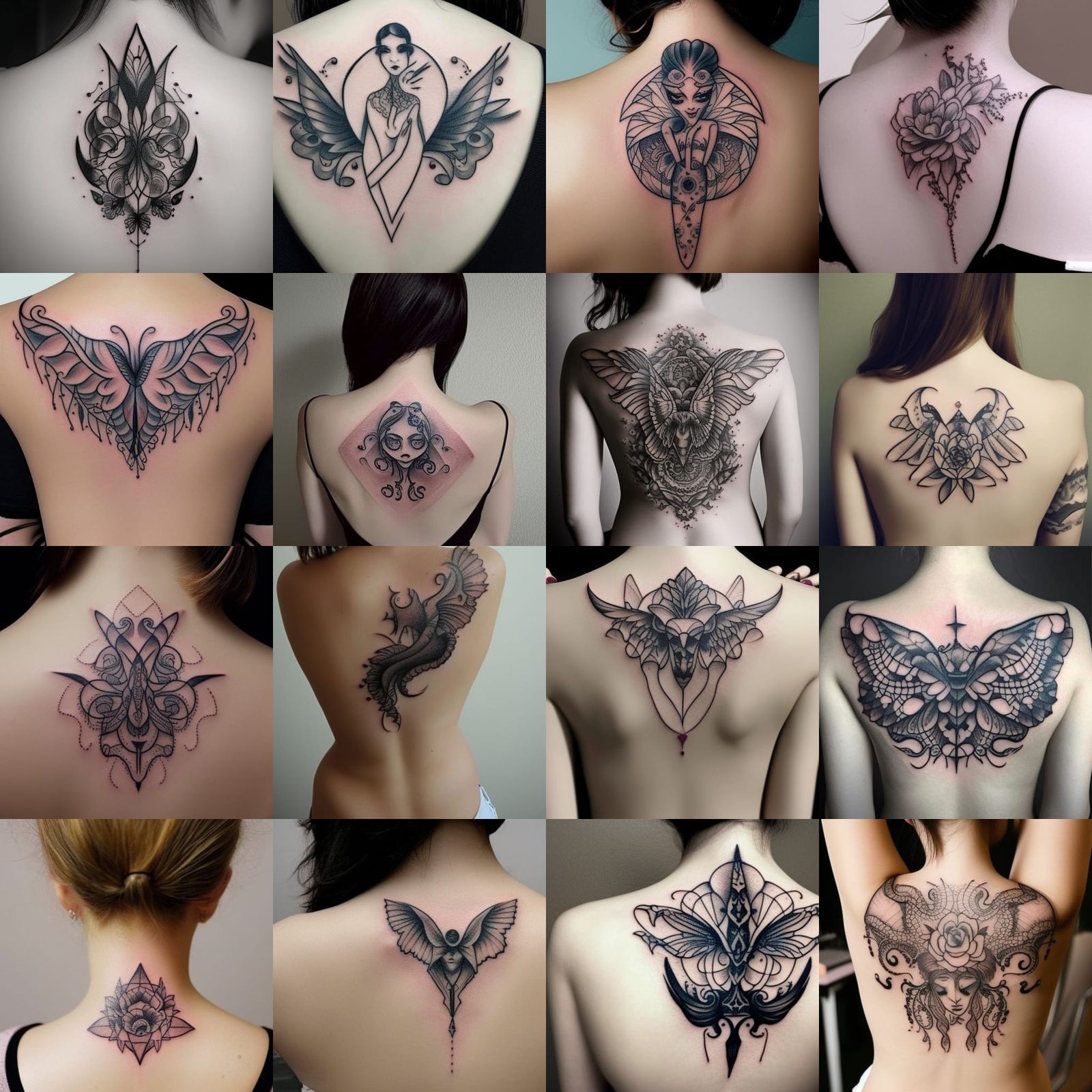 Delicate Demoness Tattoo on Back of Neck