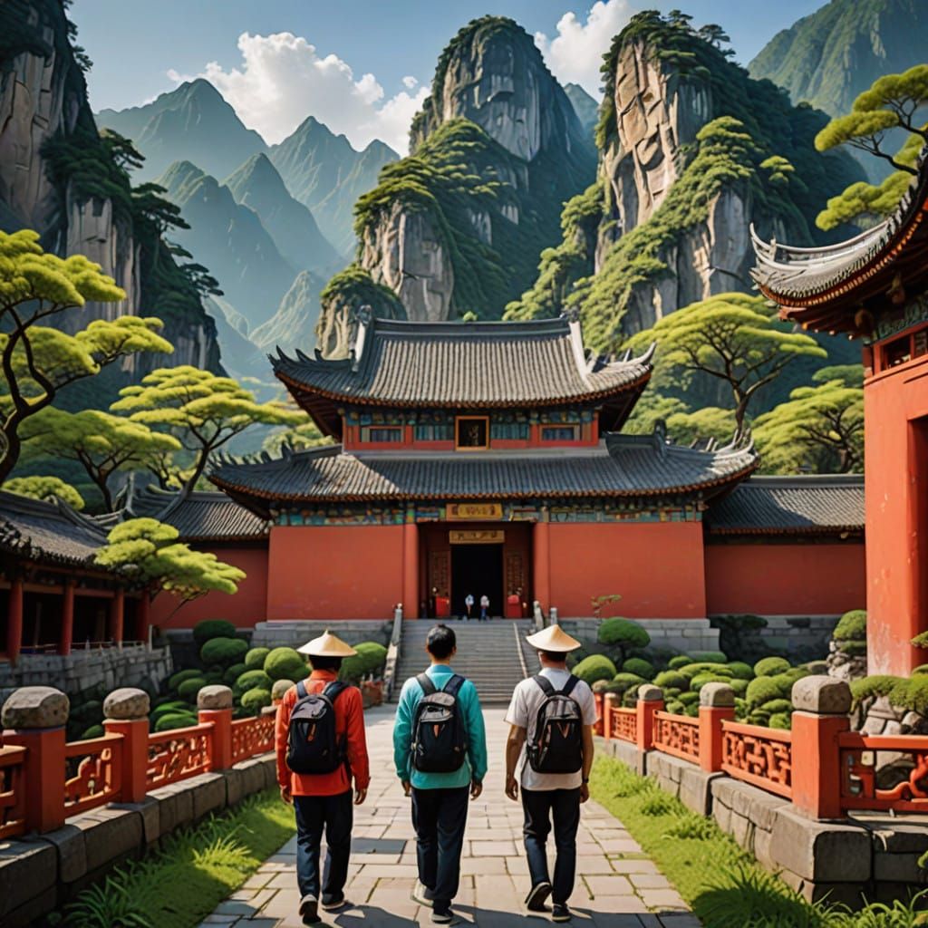 Chinese Temple Landscape in Vibrant Colors