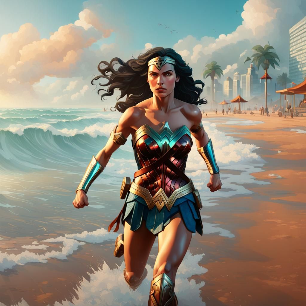 Wonder Woman Beach Run: Hyperdetailed Splash Art