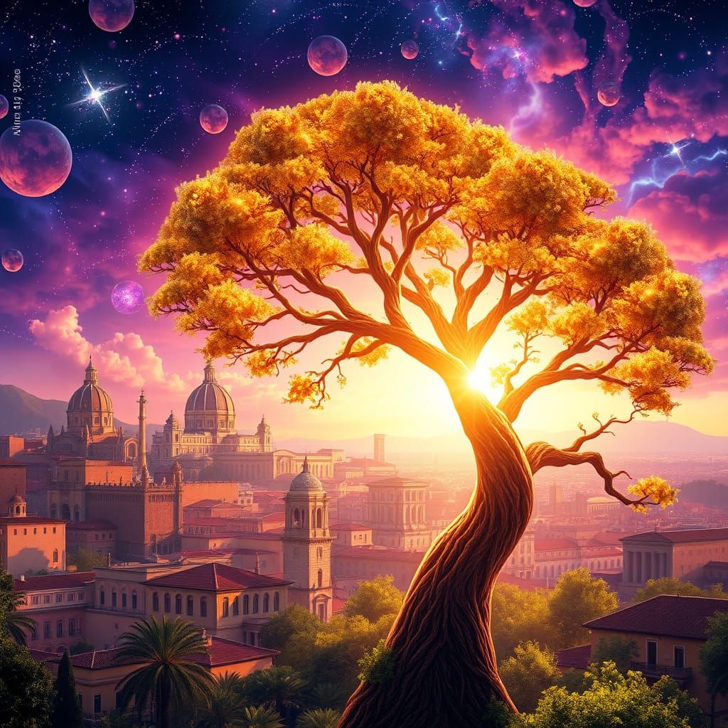 Italian Cityscape Celebrates Liberation Day in Cosmic Glory