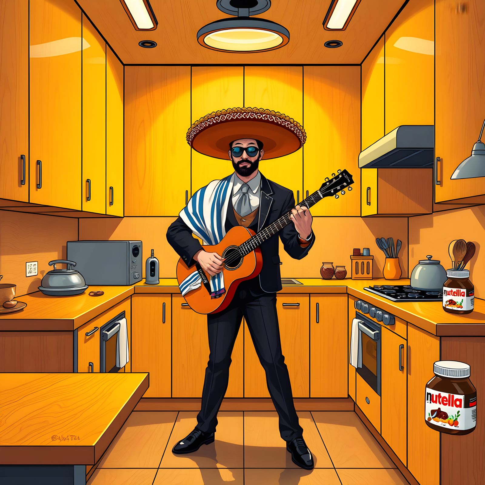 Mariachi Musician in Futuristic Kitchen, Matsumoto Style