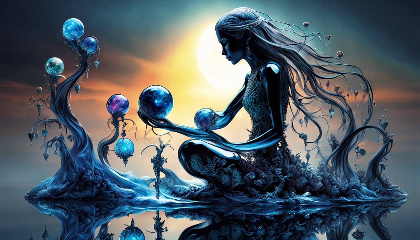 Surreal Fragmented Sculpture of Woman at Sunset