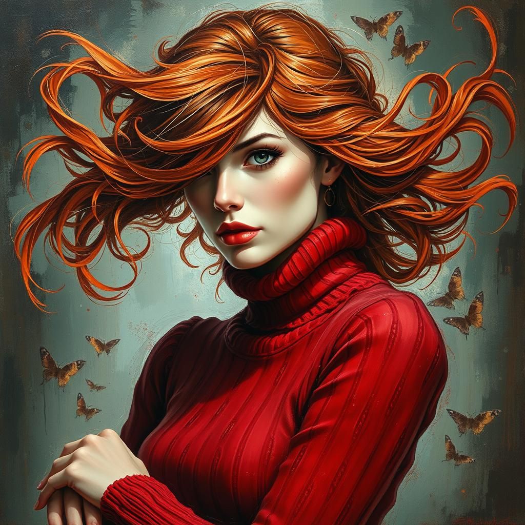 Captivating Woman in Dynamic Pose as Impasto Painting