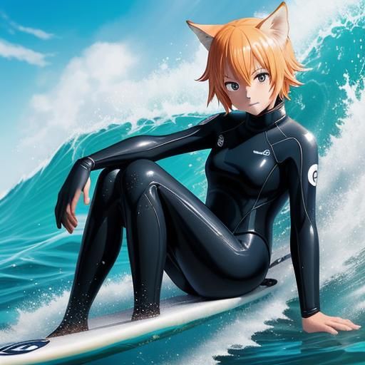 Kitsune Surfer Girl in Anime Style