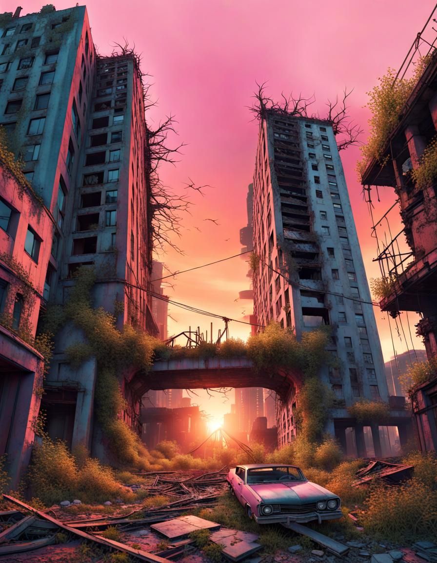 Post-Apocalyptic Cityscape at Dusk