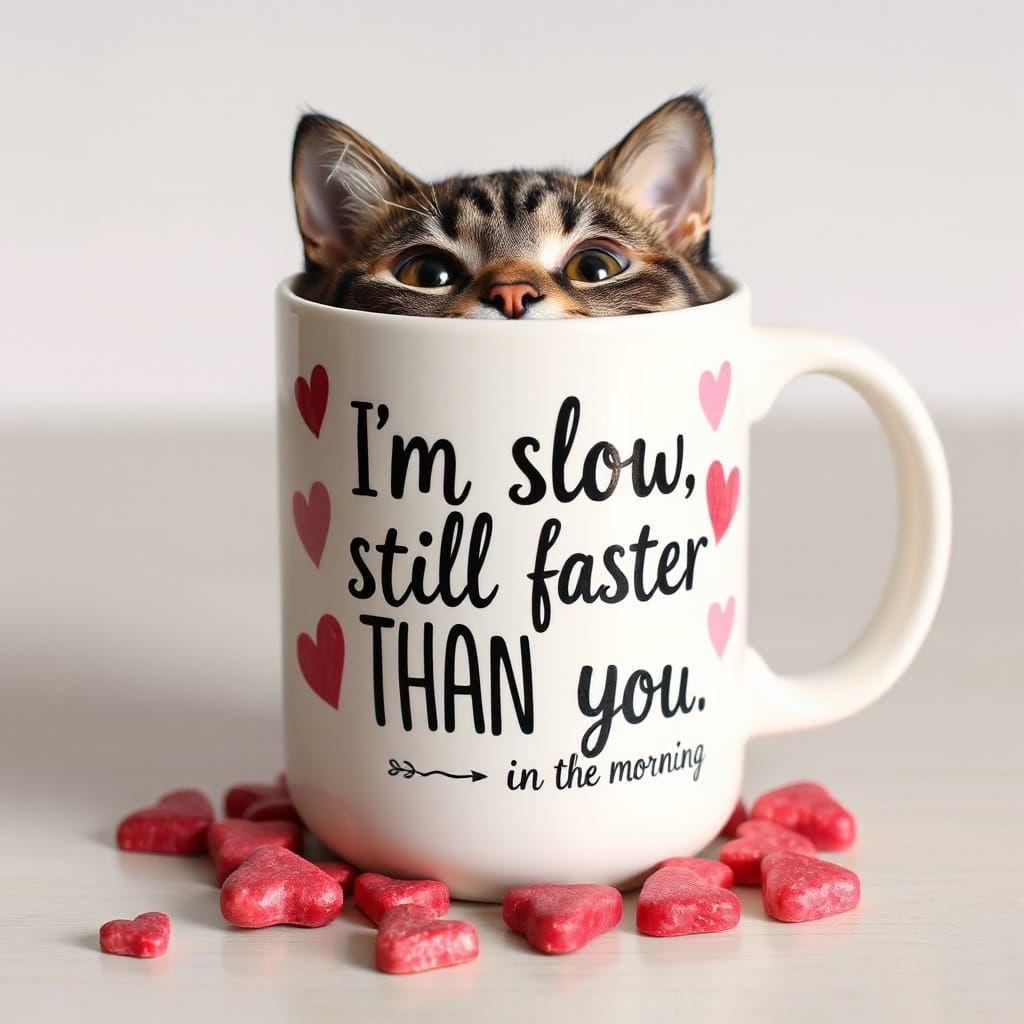 Kitty Mug with Hearts: A Morning Message