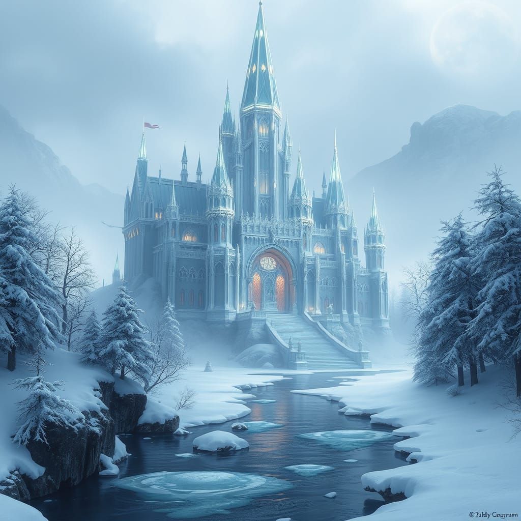 Crystalline Castle in Winter Wonderland: Fantasy Matte Paint...