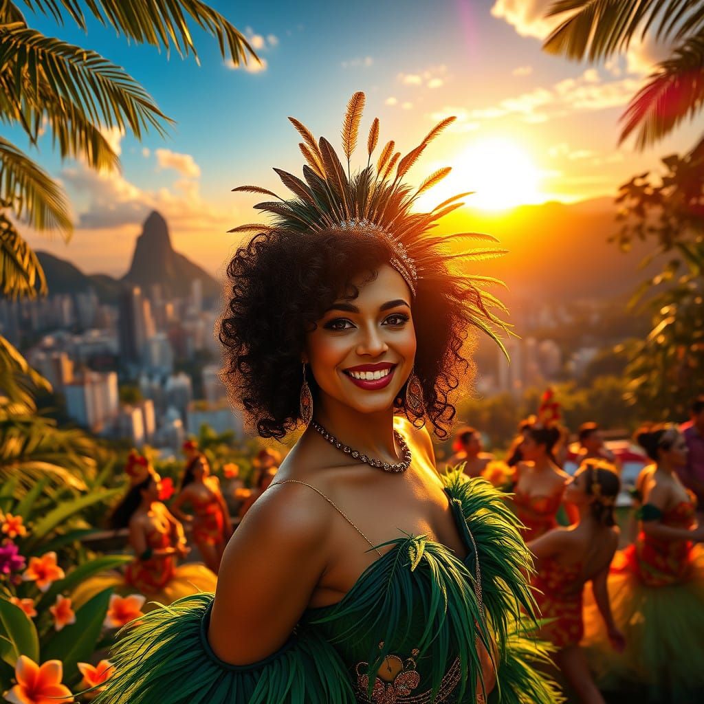 Vibrant Rio de Janeiro Sunset in Digital Art Style