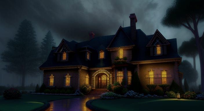 Gloomy Mansion in Colorful Chiaroscuro Lighting
