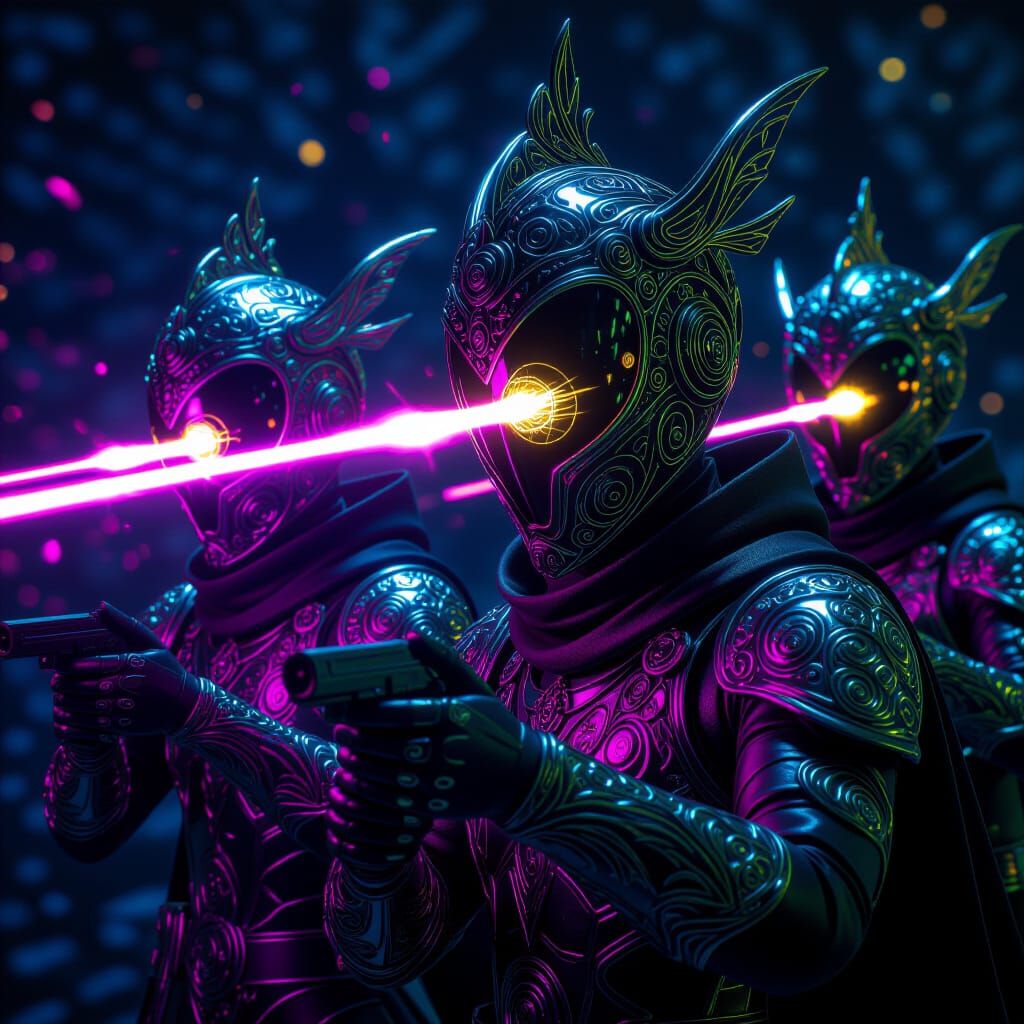 Aliens Shooting Lasers with Intricate Mystical Helmets