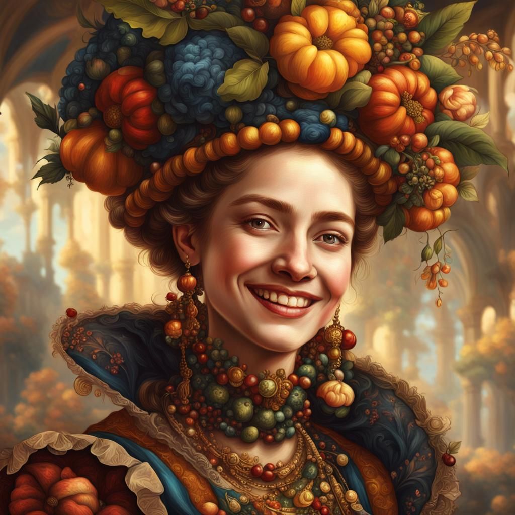 Smiling Woman Portrait in 17th Century Oil Painting Style