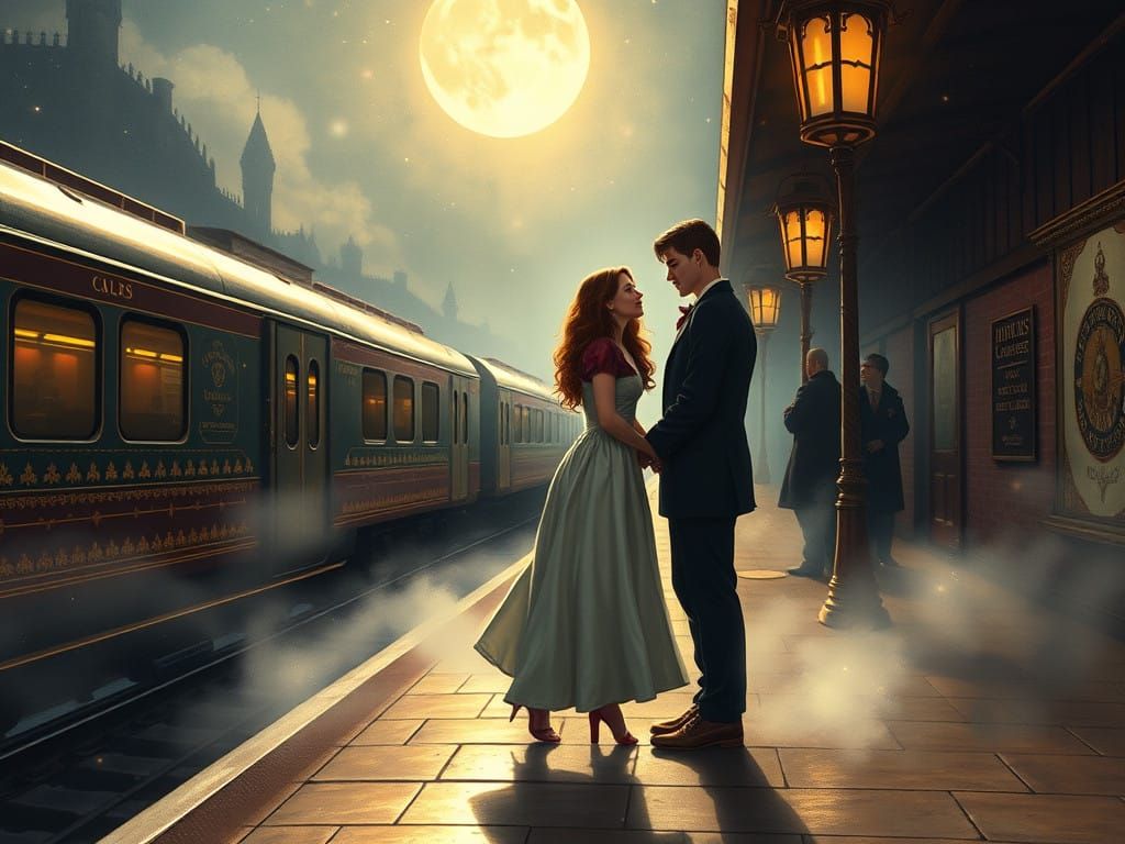 Romantic Farewell on the Hogwarts Express in Art Nouveau Sty...