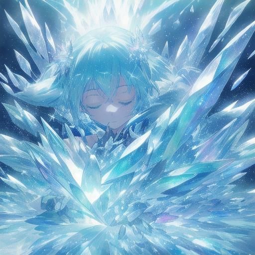 Crystal Hatsune Miku in Ice Cave: Anime Illustration