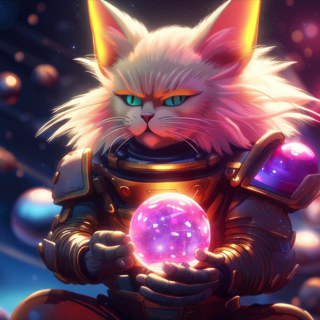 Super Saiyan Cat in Space: Futuristic Digital Art