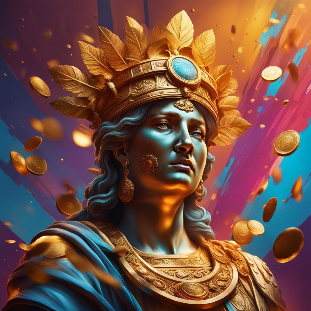 Blindfolded Roman Goddess of Fortune in Splash Art