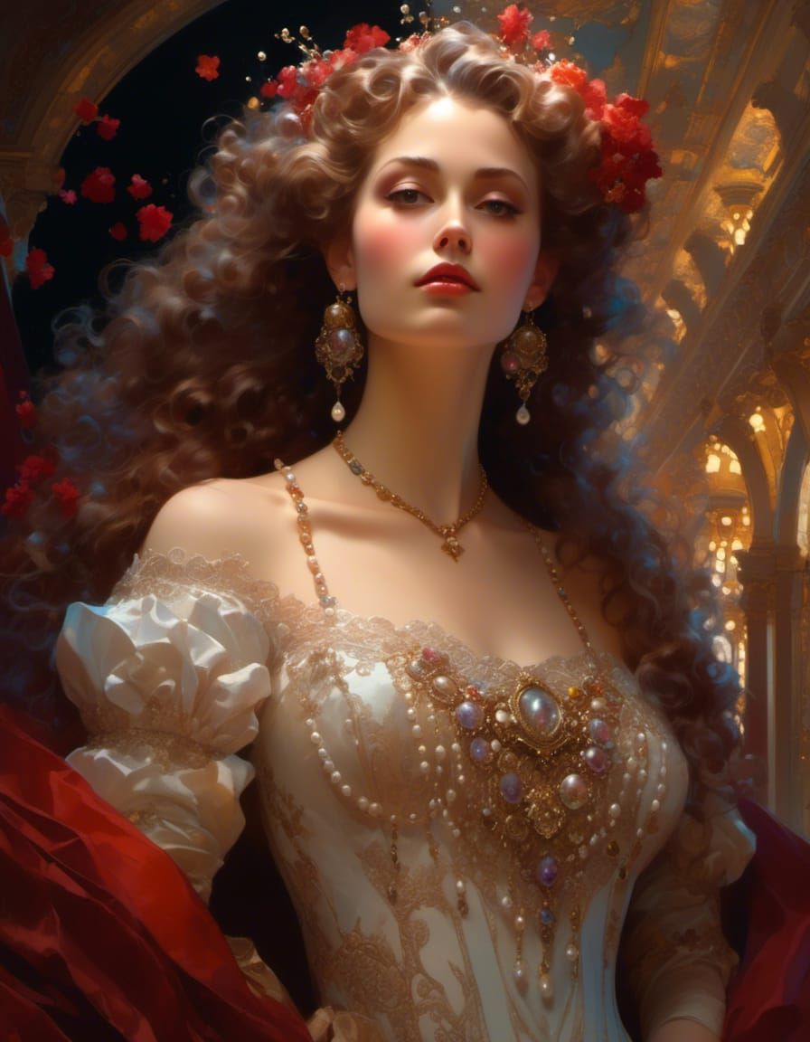 Pearl-Adorned Lady in Rococo Style