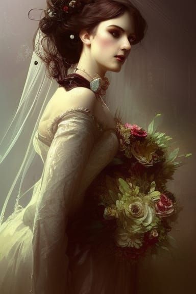 Victorian Bride Portrait in Art Nouveau Style