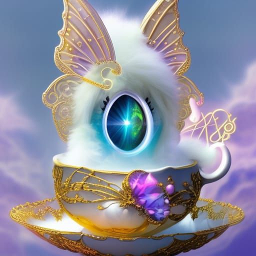 Fairy Fox in Teacup: Mystical Digital Art