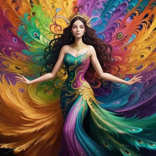 Dragon Peacock Woman in Abstract Expressionism