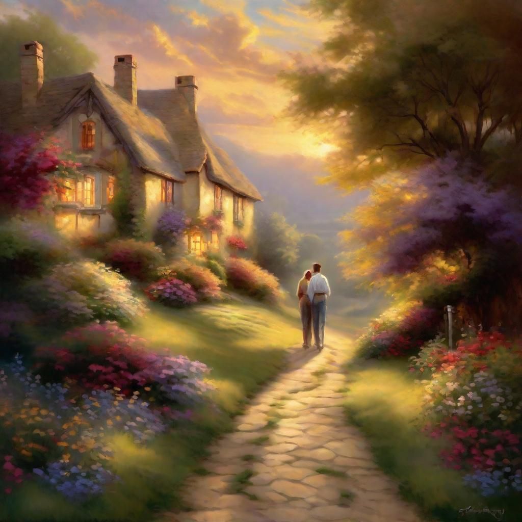 Romantic Couple Stroll in Impressionist Style