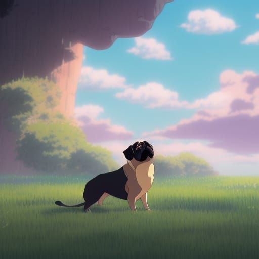 Pug in Studio Ghibli Anime Style