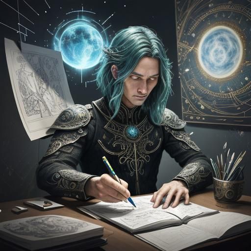 Galactic Notebook Page with Mythological Creatures