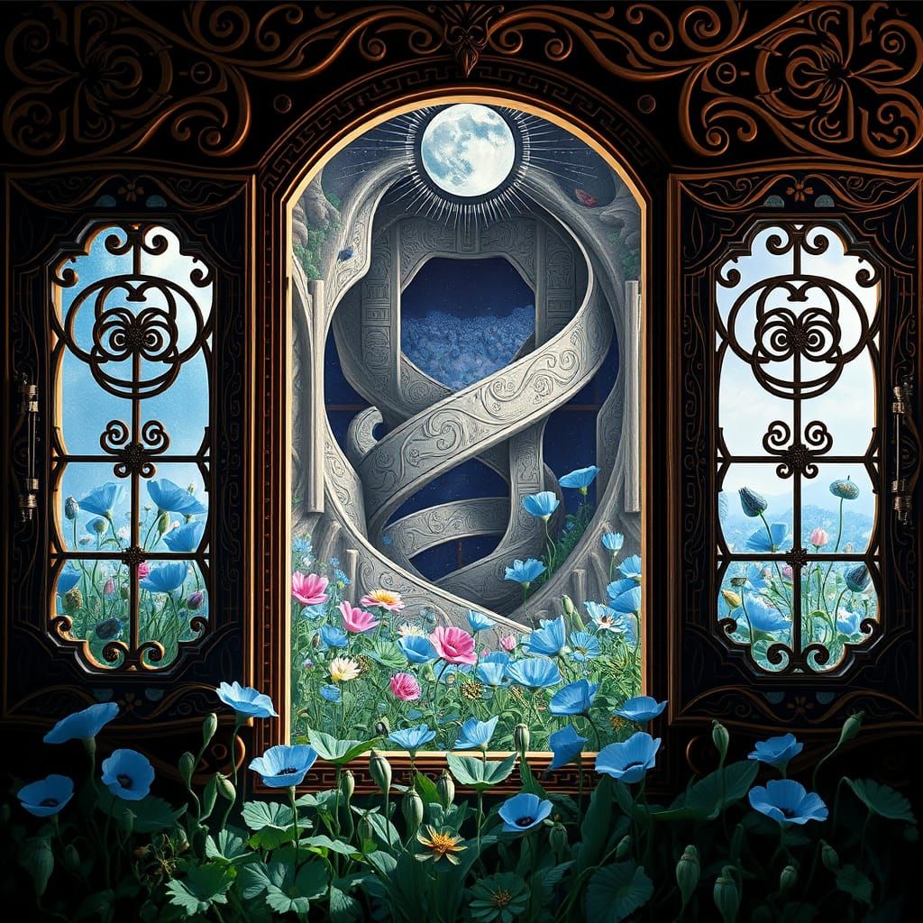 Surreal Wooden Windows Reveal Cosmic Dreamscapes in 8k Resol...