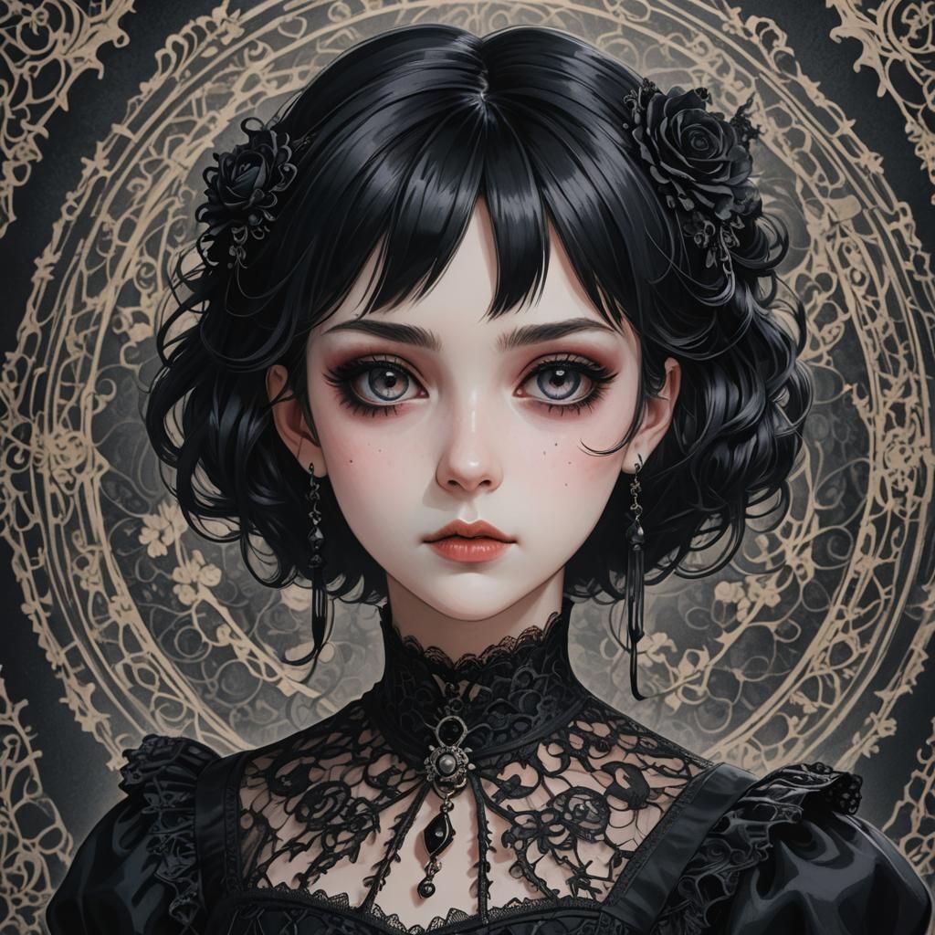 Gothic Anime Portrait of Lydia Deetz