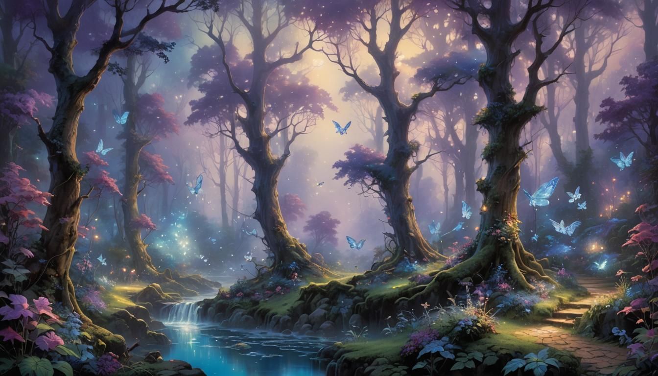 Fairies in Ethereal Forest at Night