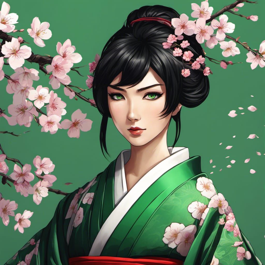 Samurai Woman Portrait in Anime Style