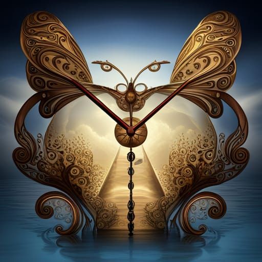 Golden Steampunk Butterfly Clock