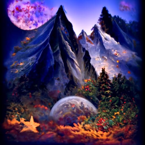 Ethereal Mountain Landscape Under Moonlight