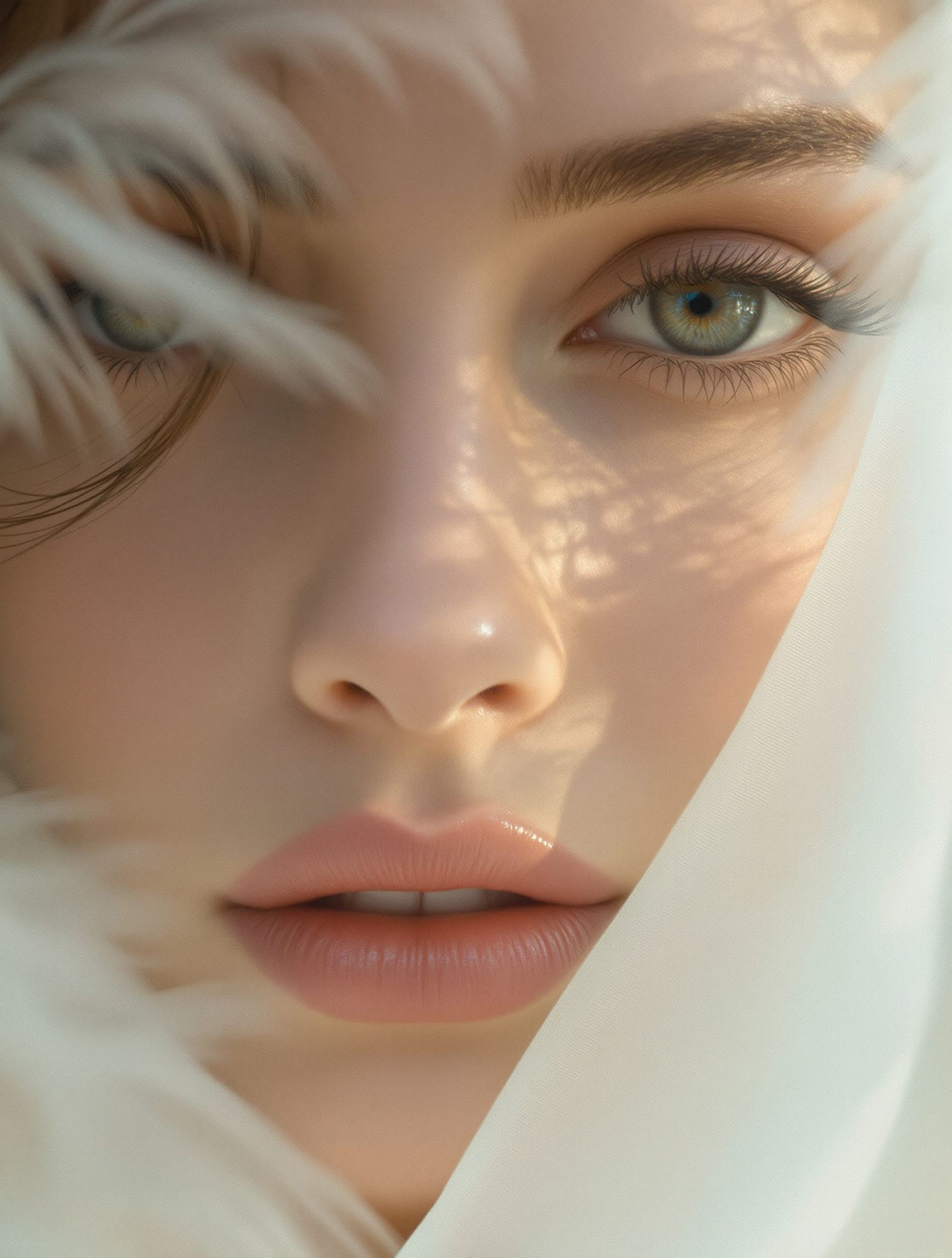 Dreamy Macro Photo of Elegant Subject in Feathery Fabric