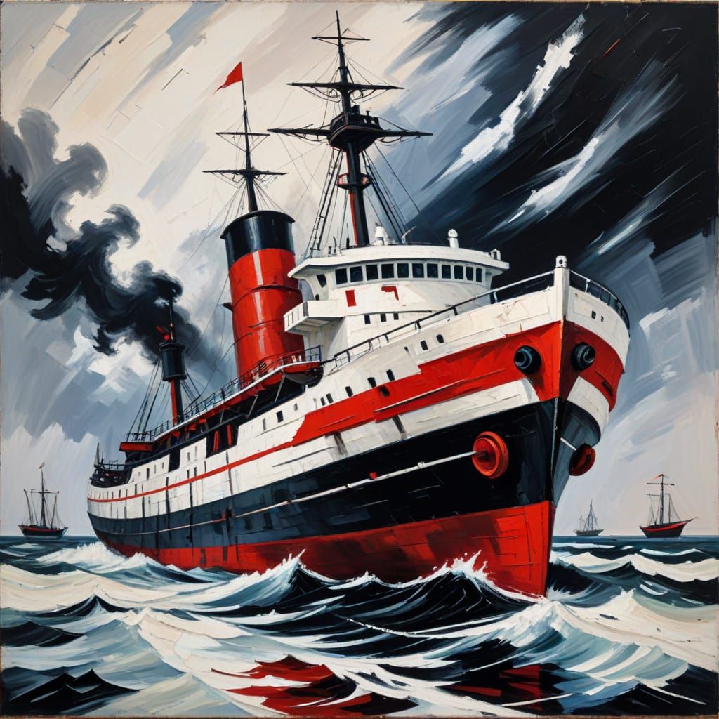 Dystopian Ship in Expressionist Style