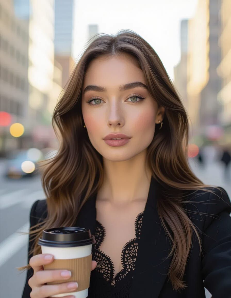 Young Woman Takes Selfie in Urban Golden Hour Light