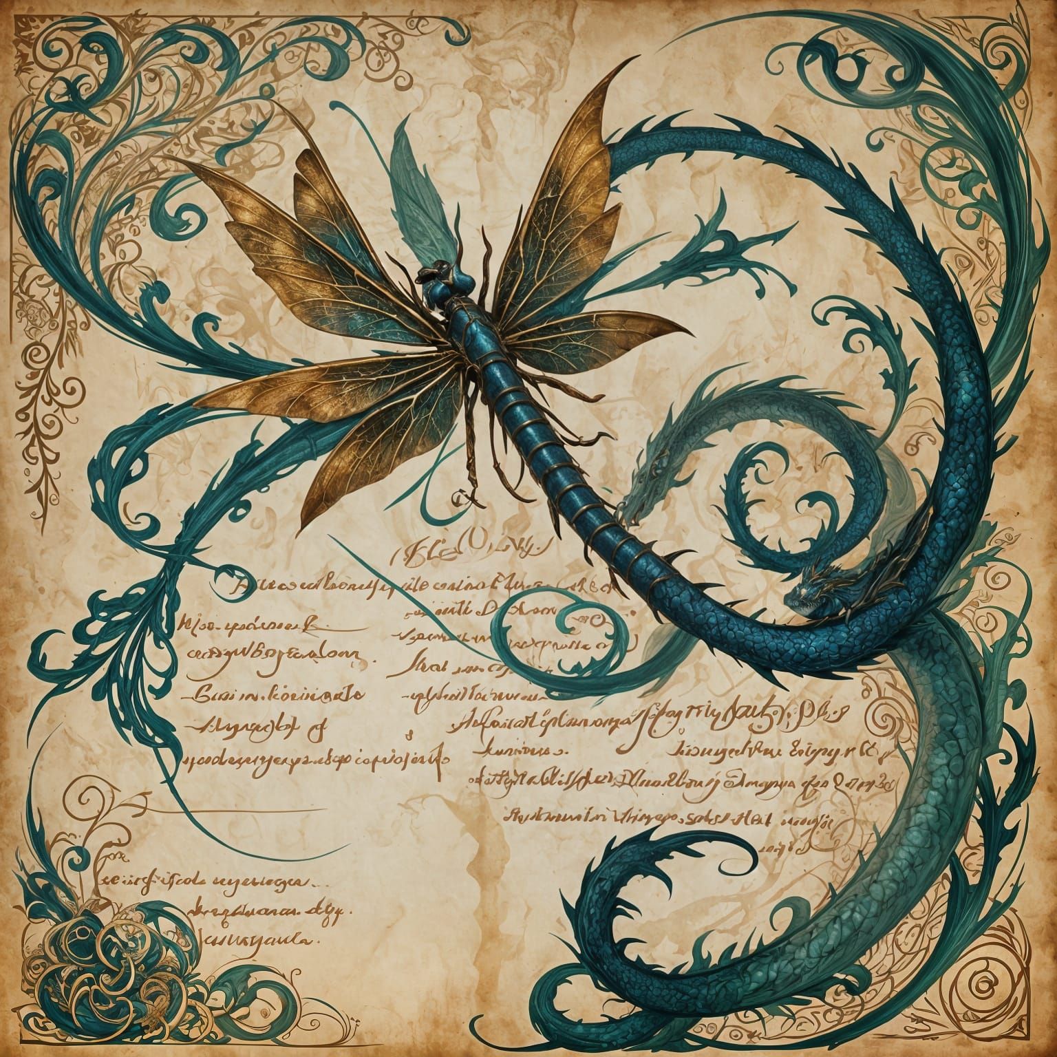 Dragonfly and Dragon Create Calligraphic Poem