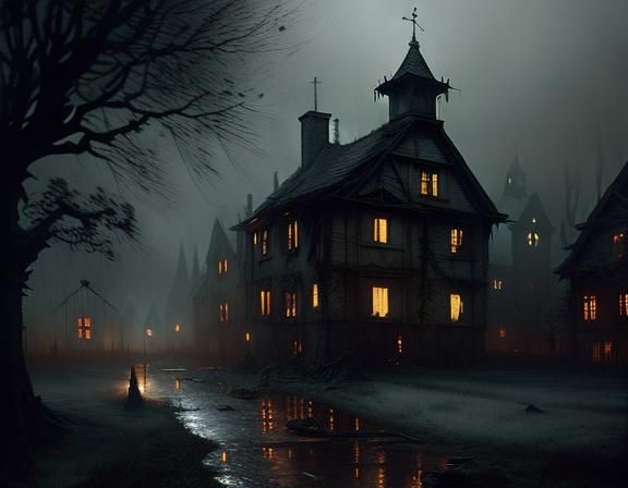 Spooky Haunted Village with Roaming Ghosts