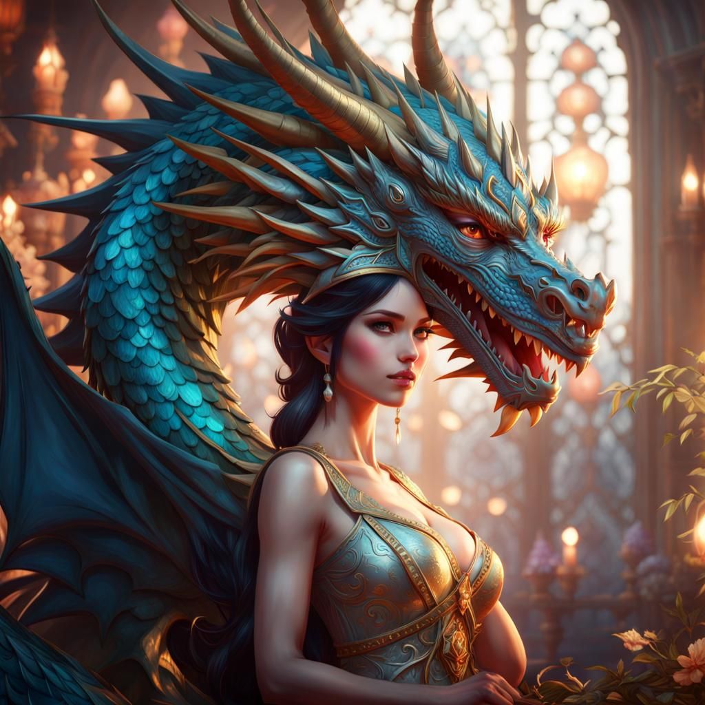 Princess Kisses Dragon: Hyperdetailed Splash Art