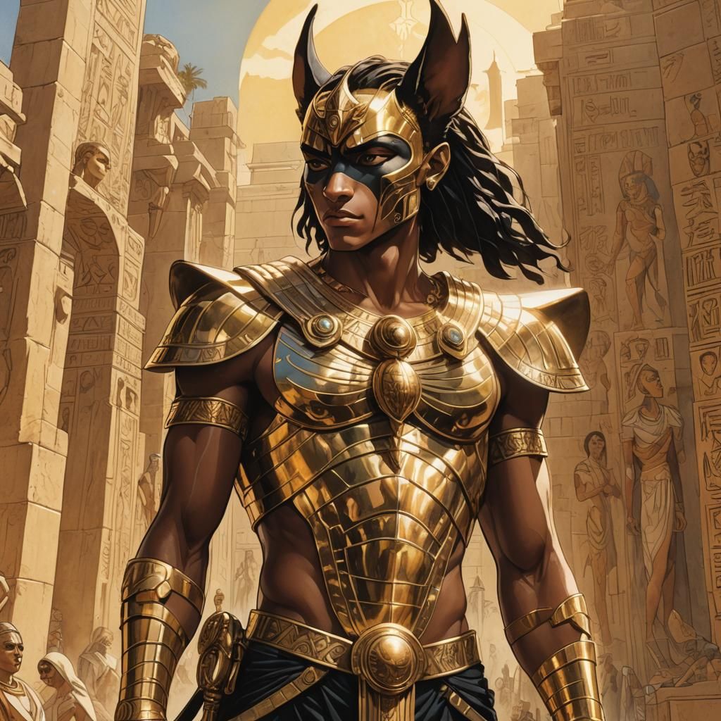 Egyptian Boy in Ebony Armor, Milo Manara Style