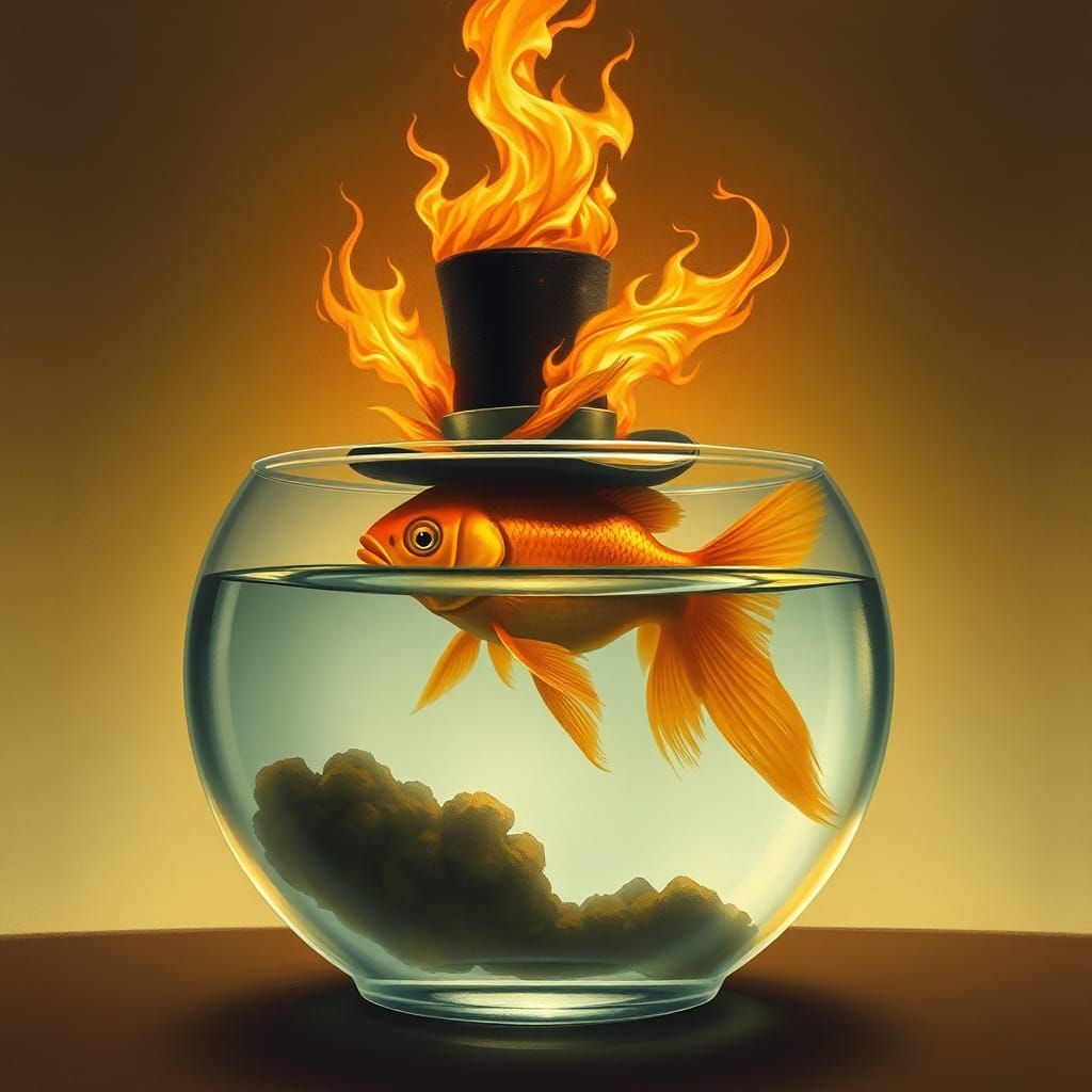 Fiery Goldfish Magician in Dreamlike Illustration