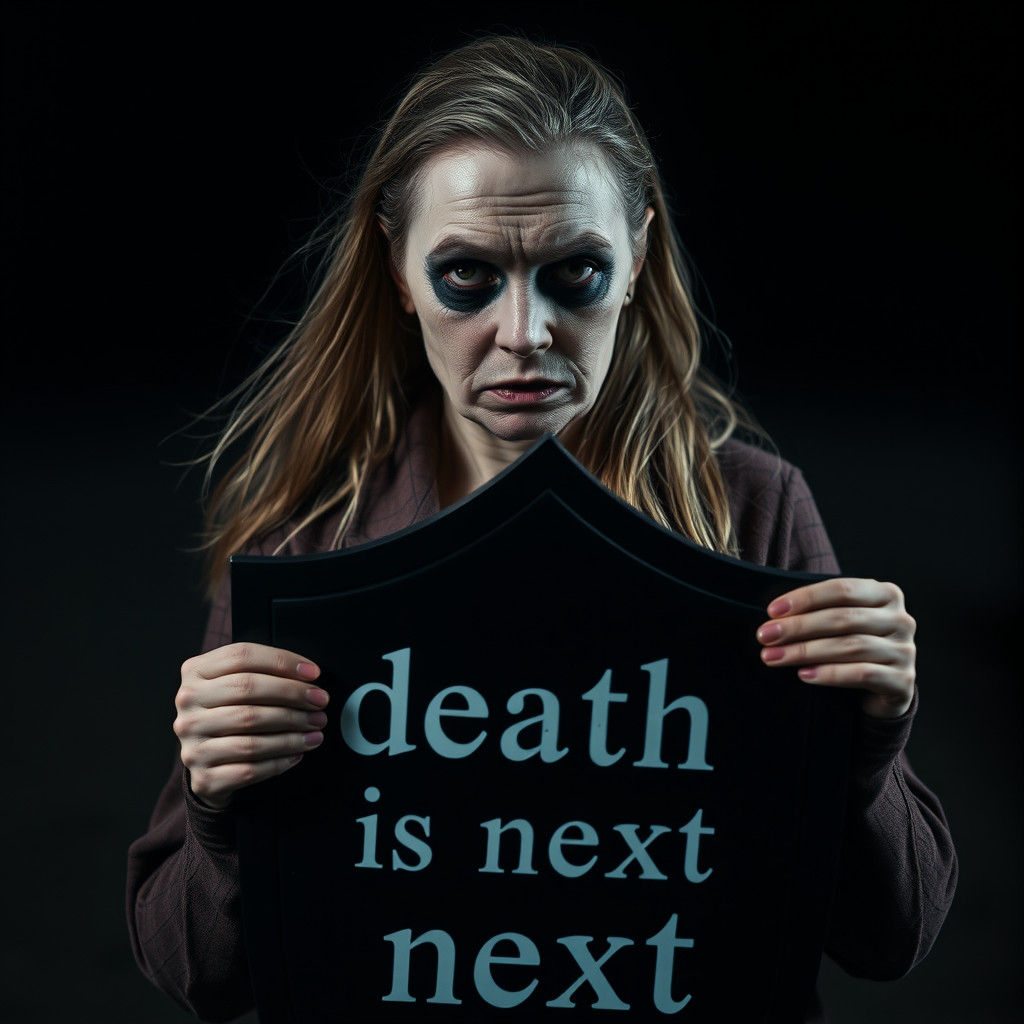 Pale Woman with Shield Bearing Ominous Message