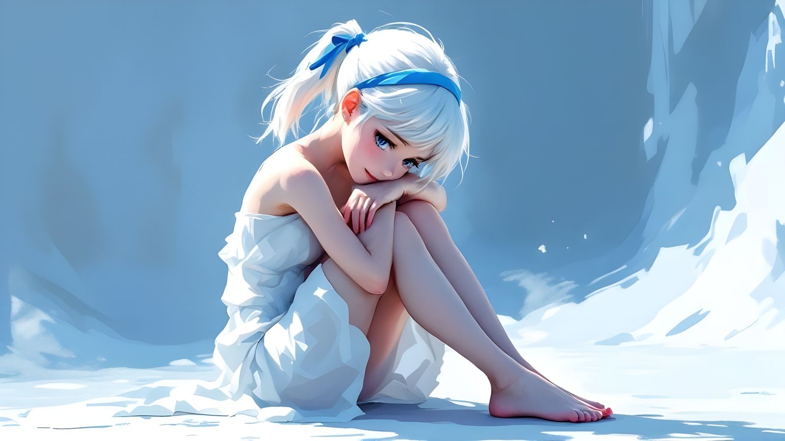 Girl with White Dress in Anime and Renoir Style