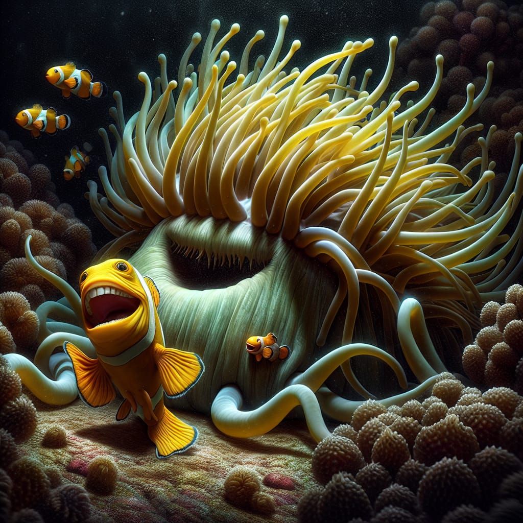 Vibrant Underwater World with Cleaner Fish and Sea Anemone