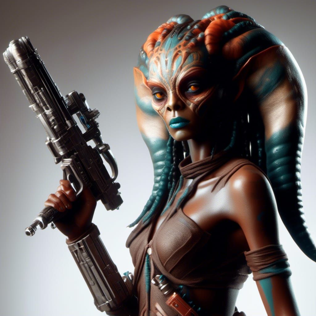 Star Wars Alien Woman with Blaster Rifle